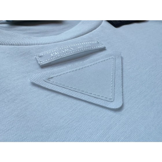 Prada...New White Triangle Cloth Label Round Neck Short Sleeves