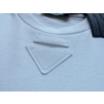Prada...New White Triangle Cloth Label Round Neck Short Sleeves