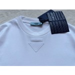 Prada...New White Triangle Cloth Label Round Neck Short Sleeves