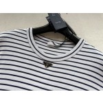 Prada...Navy Blue Stripes Iron Plate Round Neck Short Sleeves