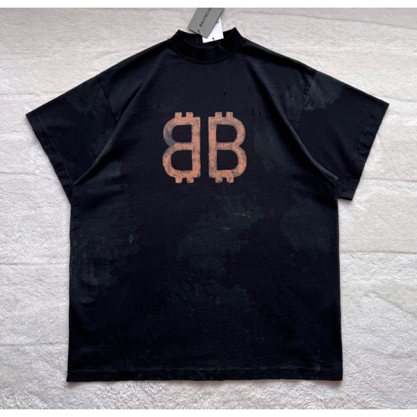 Balenciaga...Old Copper BB Print Round Neck Short Sleeves