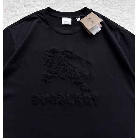Burberry...Big Horse Towel Embroidered All Black Round Neck Short Sleeves