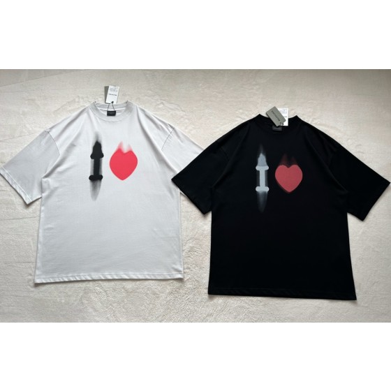 Balenciaga 520 Love Heart Valentine's Day Round Neck Short Sleeve
