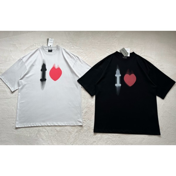 Balenciaga 520 Love Heart Valentine's Day Round Neck Short Sleeve
