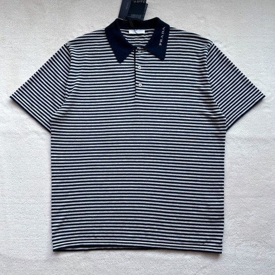 Prada new sports casual pinstriped knitted polo shirt