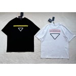 Prada's new contrasting color triangle webbing triangle logo short sleeves