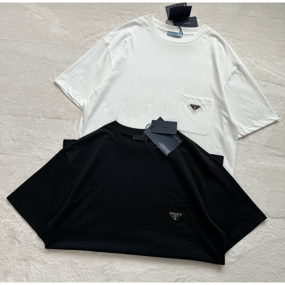 Prada 2023 new official website latest triangle logo pocket short-sleeved T-shirt