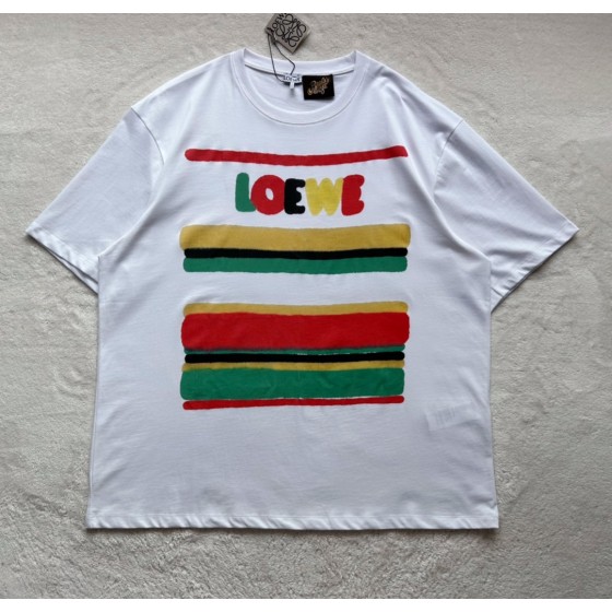 Loewe Color Stripe Print Round Neck Short Sleeves