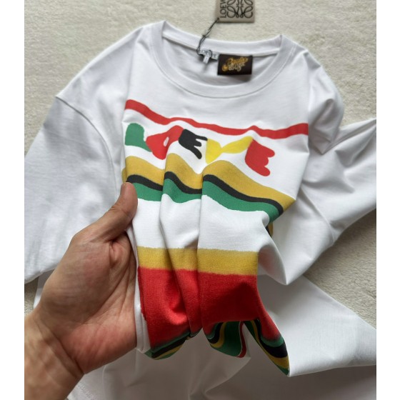 Loewe Color Stripe Print Round Neck Short Sleeves
