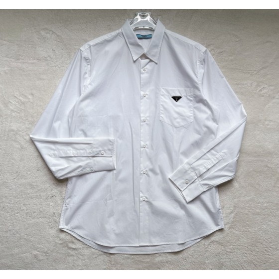 Prada latest white cotton poplin lapel shirt