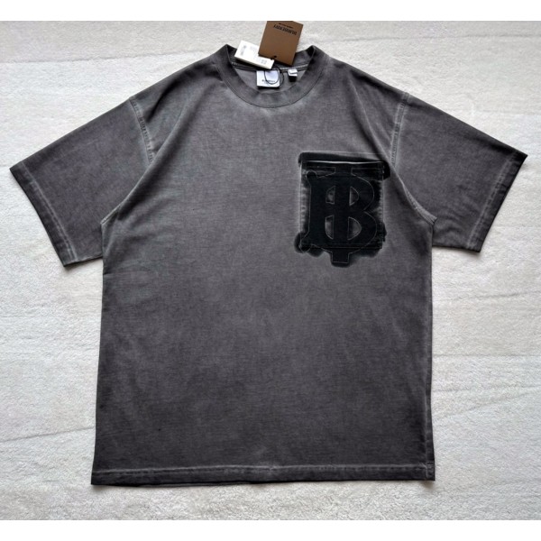 Burberry new ink gray large letter short sleeve