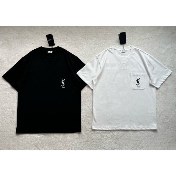 YSL large logo embroidery pocket T-shirt