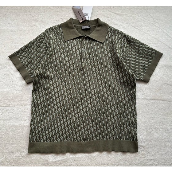 Dior's latest army green knitted jacquard Polo with absolute texture