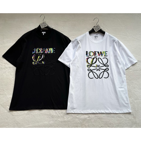 LOEWe...New Symphony Color Printing Embroidery Round Neck Short Sleeves