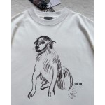 Dior sketch dog print round neck short sleeves