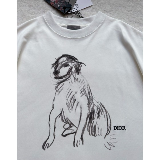 Dior sketch dog print round neck short sleeves