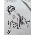 Dior sketch dog print round neck short sleeves