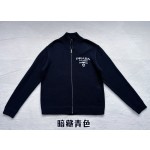 Prada spring and summer latest woolen knitted zipper sweater cardigan jacket