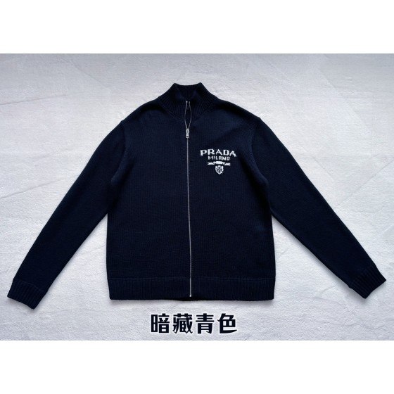 Prada spring and summer latest woolen knitted zipper sweater cardigan jacket