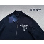 Prada spring and summer latest woolen knitted zipper sweater cardigan jacket