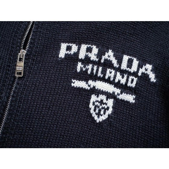 Prada spring and summer latest woolen knitted zipper sweater cardigan jacket