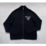 Prada spring and summer latest woolen knitted zipper sweater cardigan jacket