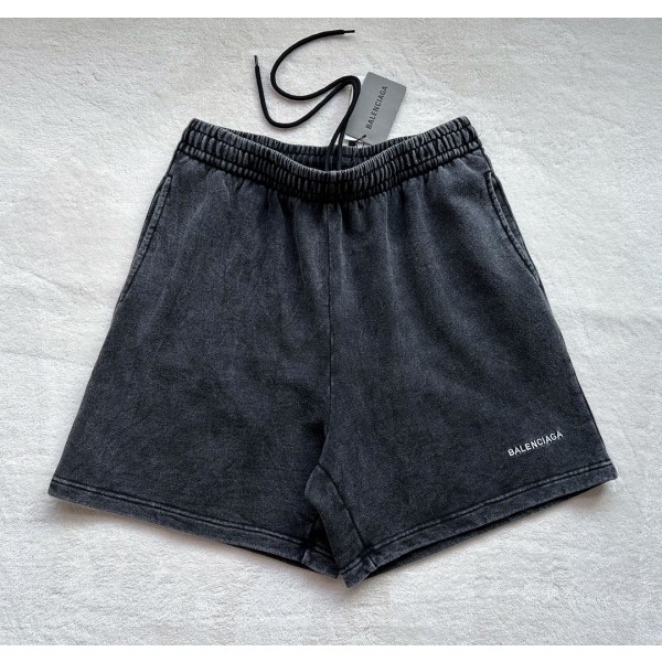 Balenciaga heavy industry wash ink black ➕ white embroidery sports shorts