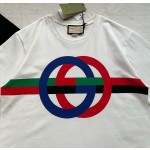 Gucci's new contrasting color circle printing round neck short sleeves: apricot white ➕ black