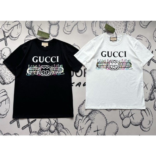 Gucci's latest iconic GG horizontal stripe colorful phantom rabbit current letter T-shirt