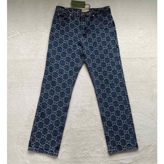 Gucci heavy industry wash water GG barrage jacquard denim trousers