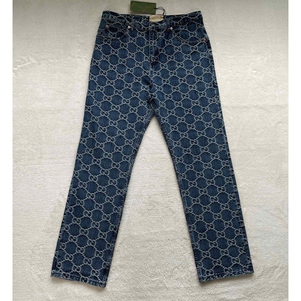 Gucci heavy industry wash water GG barrage jacquard denim trousers