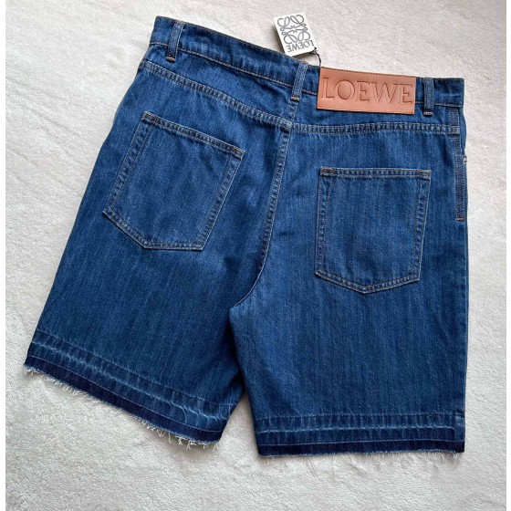 Loewe leather denim shorts