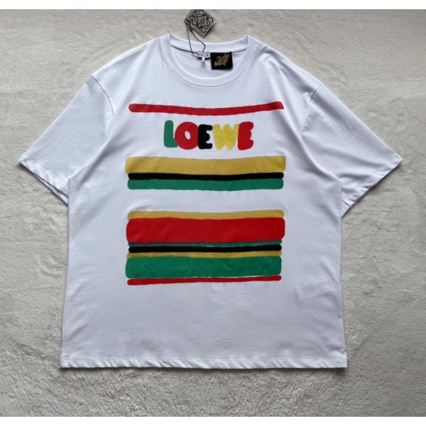 Loewe Color Stripe Print Round Neck Short Sleeves