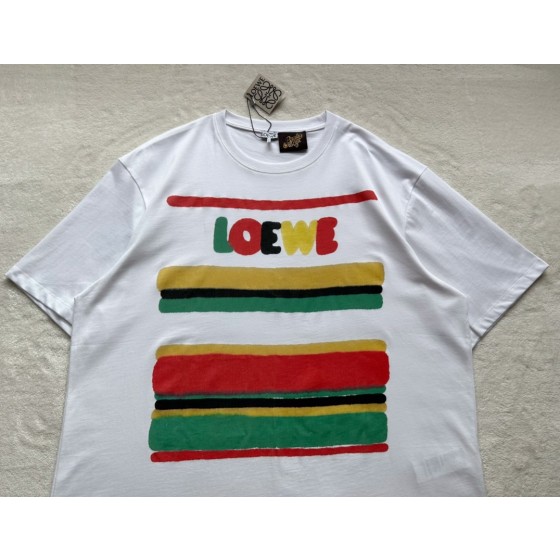 Loewe Color Stripe Print Round Neck Short Sleeves