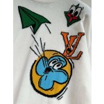 Louis Vuitton Contrasting Color Aircraft Jacquard Round Neck Knit Short Sleeves