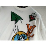 Louis Vuitton Contrasting Color Aircraft Jacquard Round Neck Knit Short Sleeves