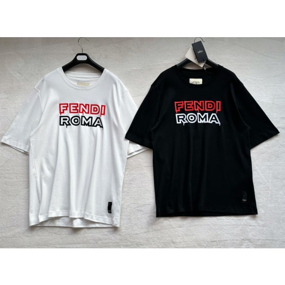 Fendi New Big Embroidered Slogan Short Sleeves