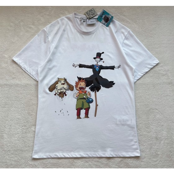 LOEWe Scarecrow Print ➕ Embroidered Dog Round Neck Short Sleeves