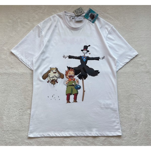 LOEWe Scarecrow Print ➕ Embroidered Dog Round Neck Short Sleeves