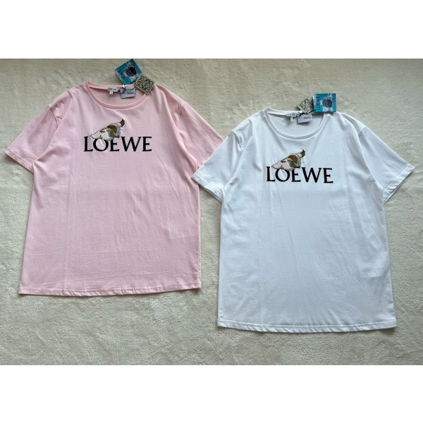 LOEWe Yinyin dog large letter short sleeve 👍white, pink