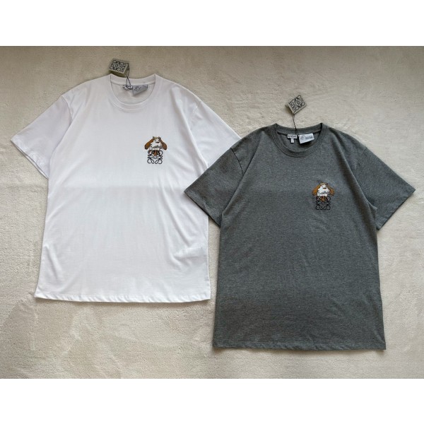 LOEWe latest Yin Yin dog embroidery round neck short sleeves