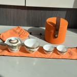 Leather Bucket Organizer Travel Tea Set