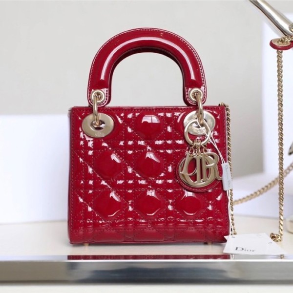 Lady Dior In Stock ❖ Patent Leather Cherry Red